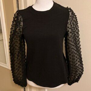 Maeve Black Top with Sheer Balloon Sleeves